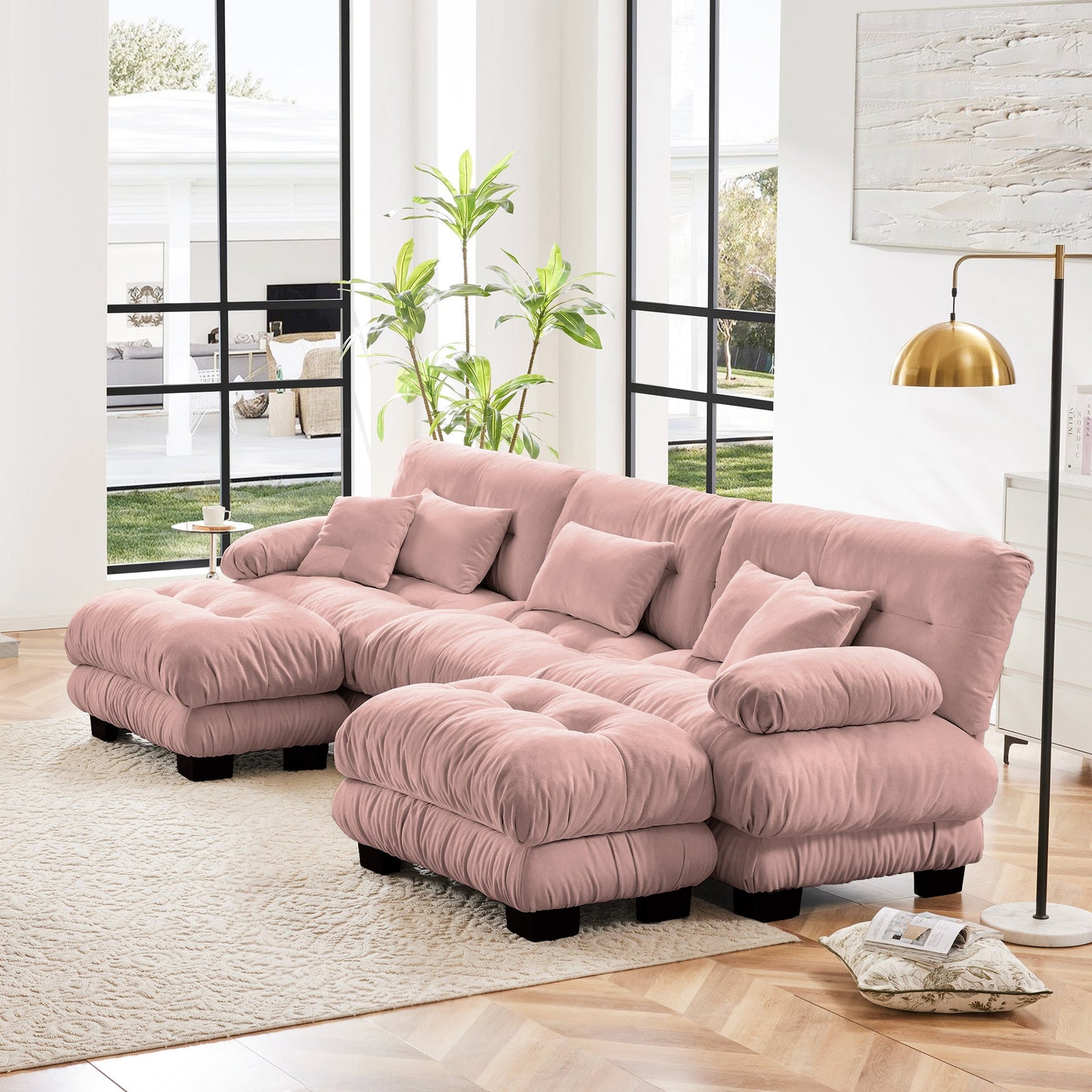 NEW Luxury Modular Sectional Sofa Couch - Oversized U Shaped Cloud Couch for Living Room,Deep Seat Sofa Couch with 2 Ottomans ,Chenille Pink