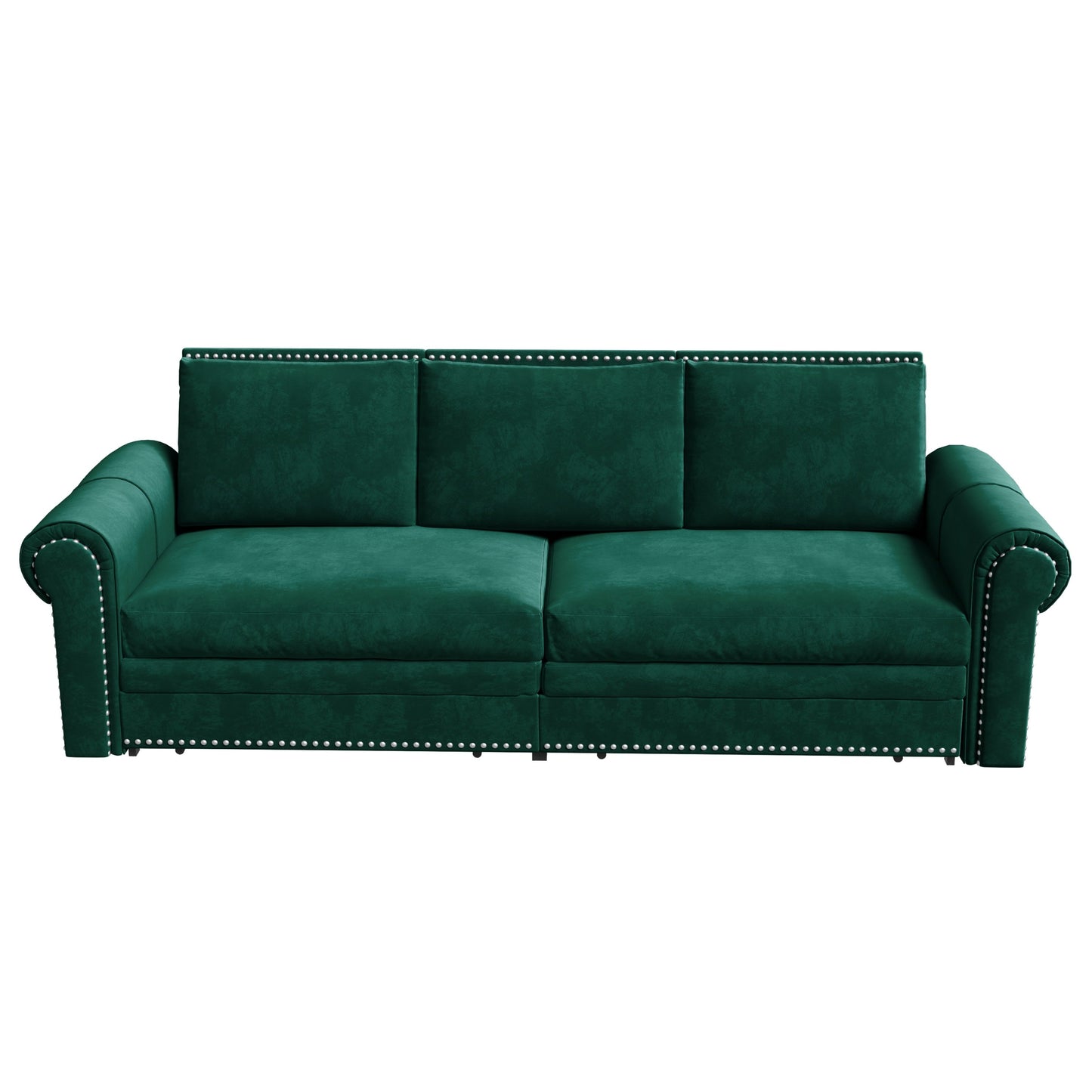 NEW 93.7' Green King 3-in-1 Velvet Convertible Sleeper Pull Out Sofa Bed with Nailhead Trim & Rolled Arm, Multi-Functional Sofa Bed