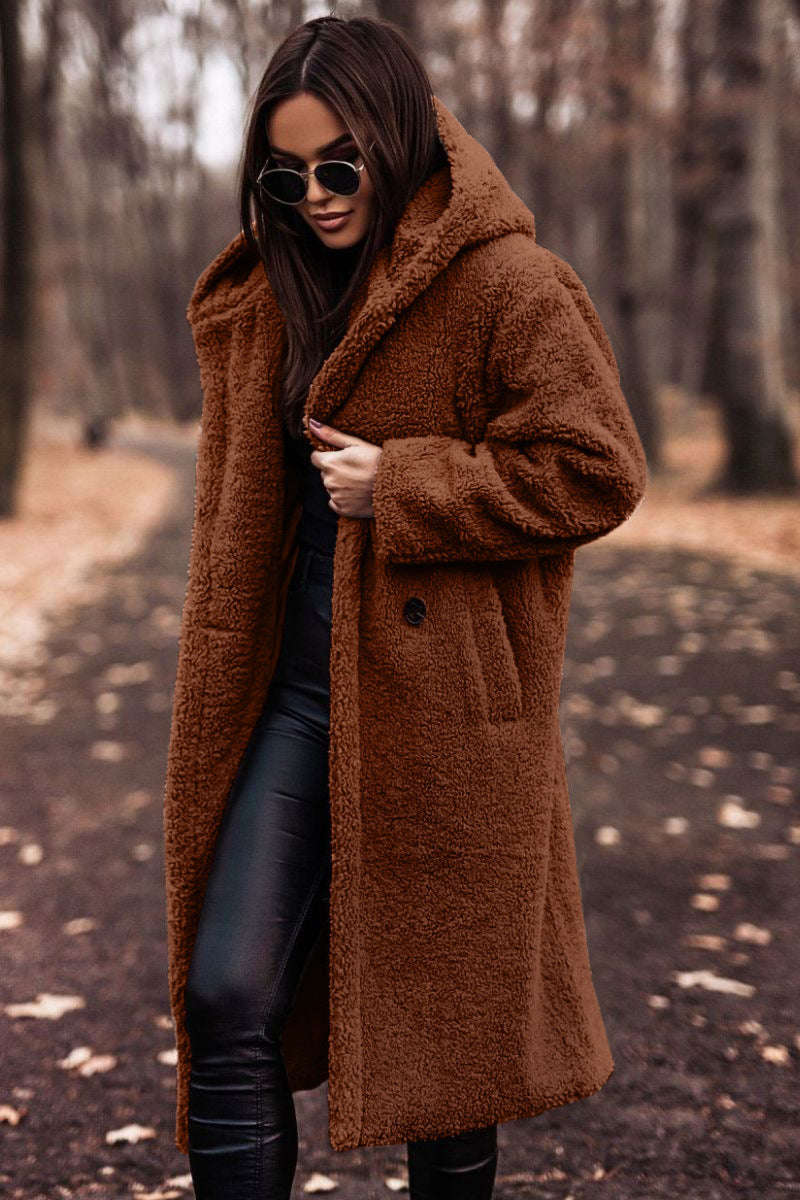 New Autumn Winter Fashion Elegant Long Coat Woman Plush Warm Faux Fleece Coat Women Teddy Jacket Female Teddy Coat Outwear Ladies