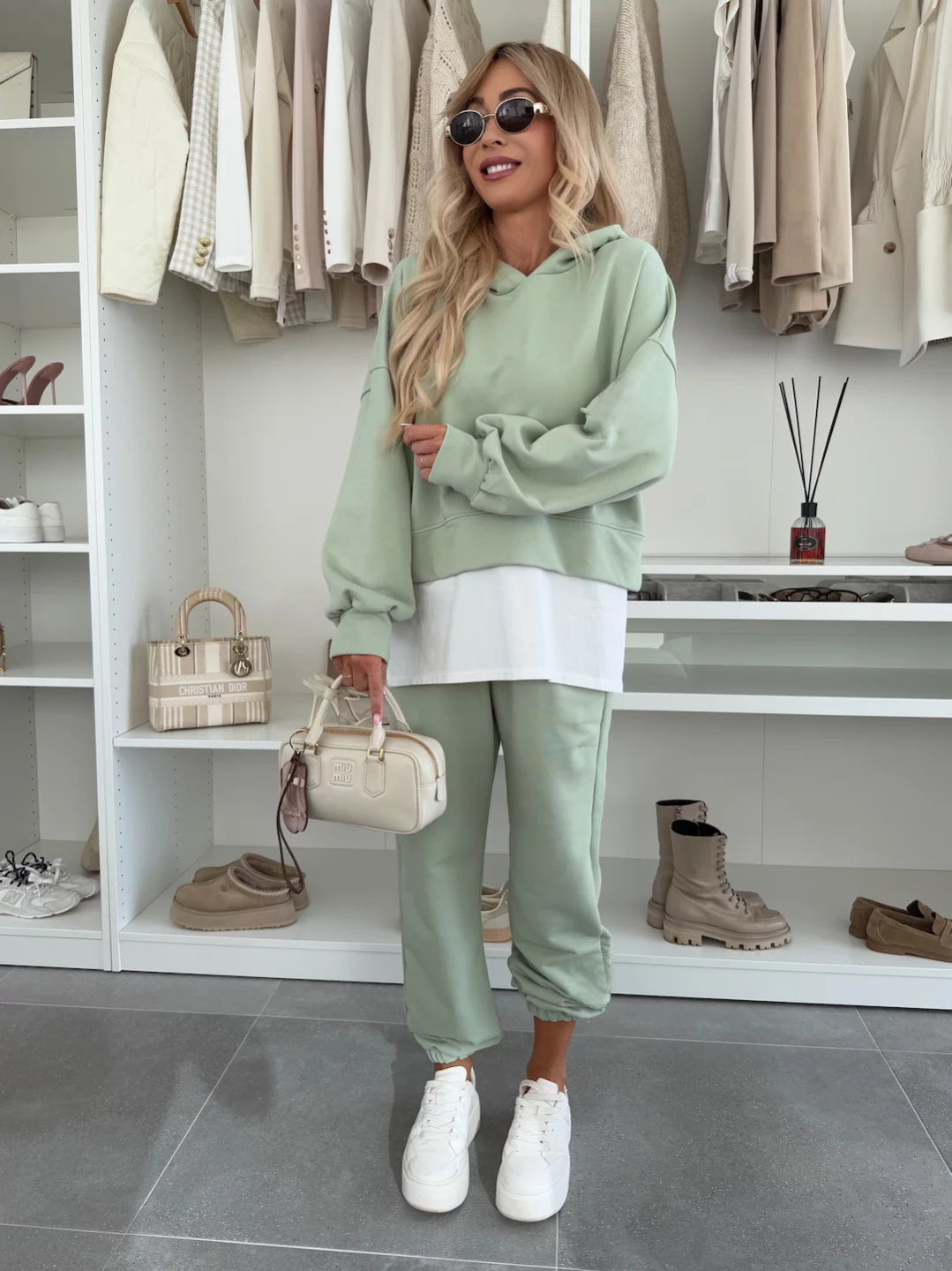 New Hooded Sweatshirt Suit Loose Long Sleeve False Two-piece Tops And Jogger Sports Trousers Casual Spots Set For Women's Clothing