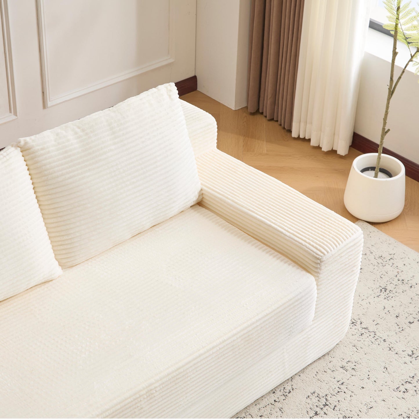 NEW Loveseat Sofa, Comfortable Deep Seat Sofa Bed, Modern Small Corduroy Couch for Living Room Bedroom,Reversible Cushion with Pillows,No Assembly Required,White