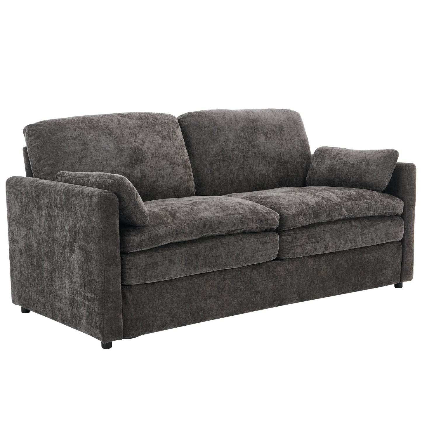 NEW Gray Premium Chenille Fabric Upholstered Rolled Arm Loveseat with Lumbar Pillow