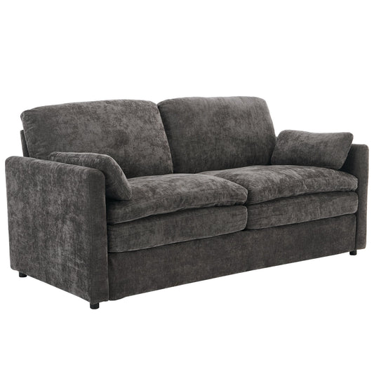 NEW Gray Premium Chenille Fabric Upholstered Rolled Arm Loveseat with Lumbar Pillow