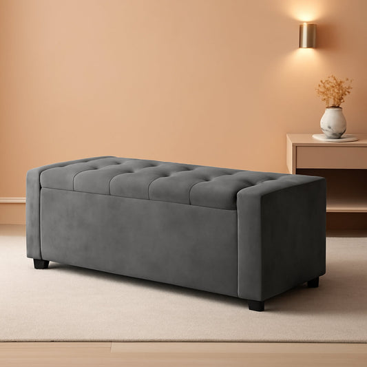 NEW 50 Inch Grey Luxurious Upholstered Storage Ottoman