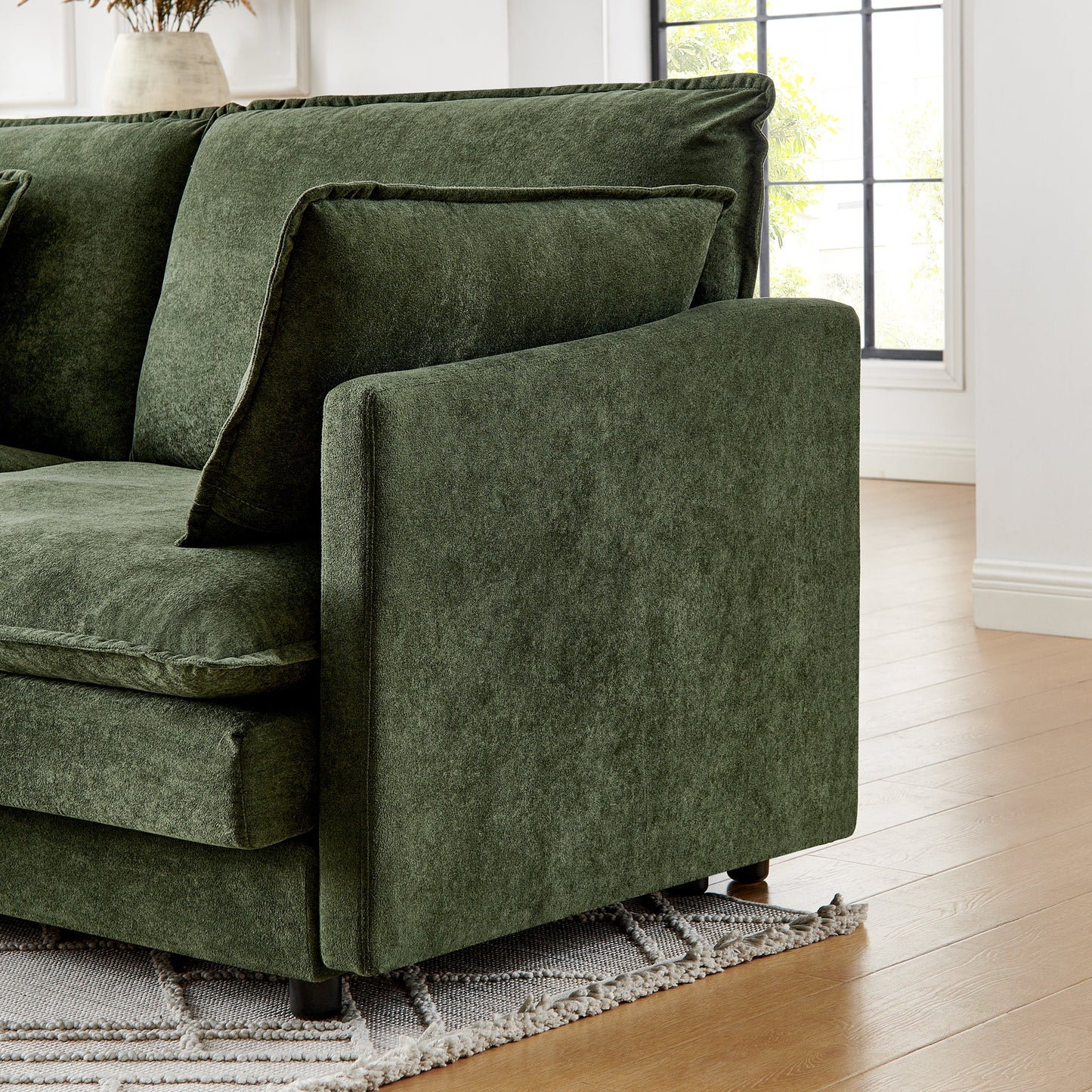 NEW Modern Home Living Room L-Shaped Sectional Sofa Couches with Ottoman, Convertible Oversized 4 Seater Couch Towel Fabric, Green