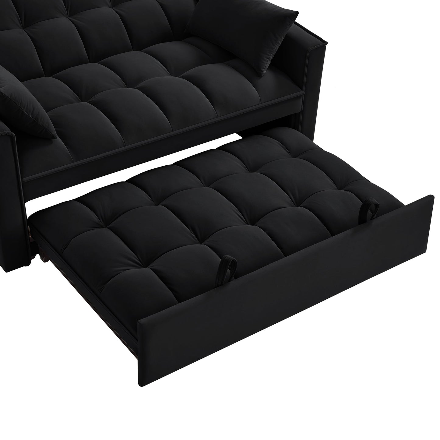 NEW 4 in1 Loveseat Sofa Bed with Armrests & Storage Pockets, Multi-Function Tufted Pull-out Sofa Bed with Adjustable Backrest and Pillows, Convertible Loveseat Sofa Couch,Black