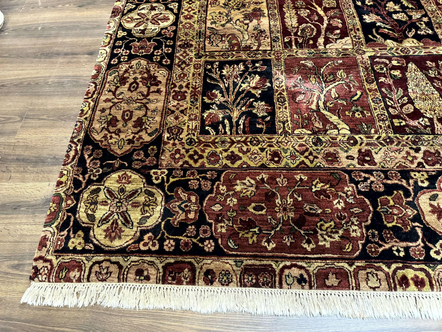 USED Indo Persian Rug 9x12, Bakhtiari Panel Design, Multicolor, Soft Wool Pile