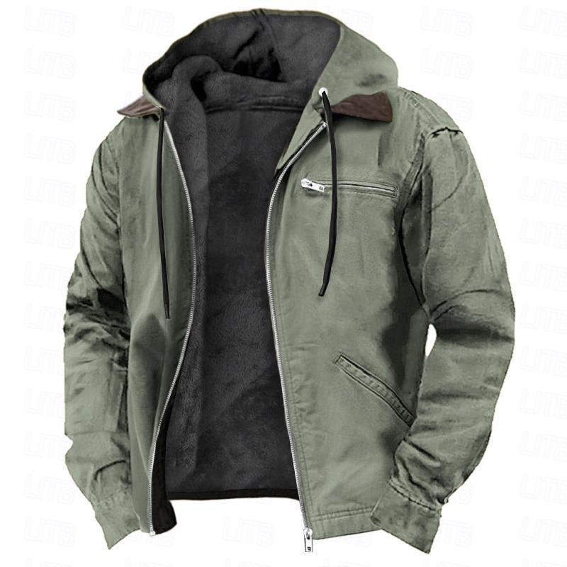New Winter Hooded Coat With Pockets Fashion Warm Fleece Zip-up Jacket Casual Outwear Men's Clothing