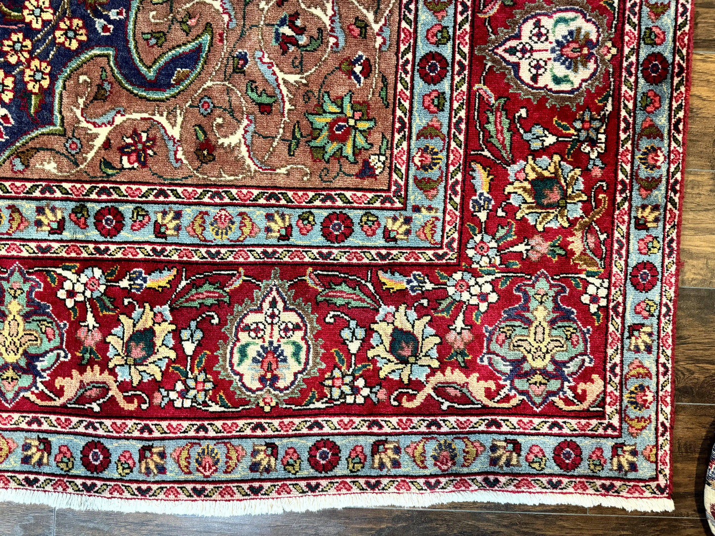 USED Wonderful Persian Tabriz Rug 10x14, Antique Persian Carpet, Handmade Wool Rug, Floral Medallion, Red Navy Blue, Colorful, Large Persian Area Rug