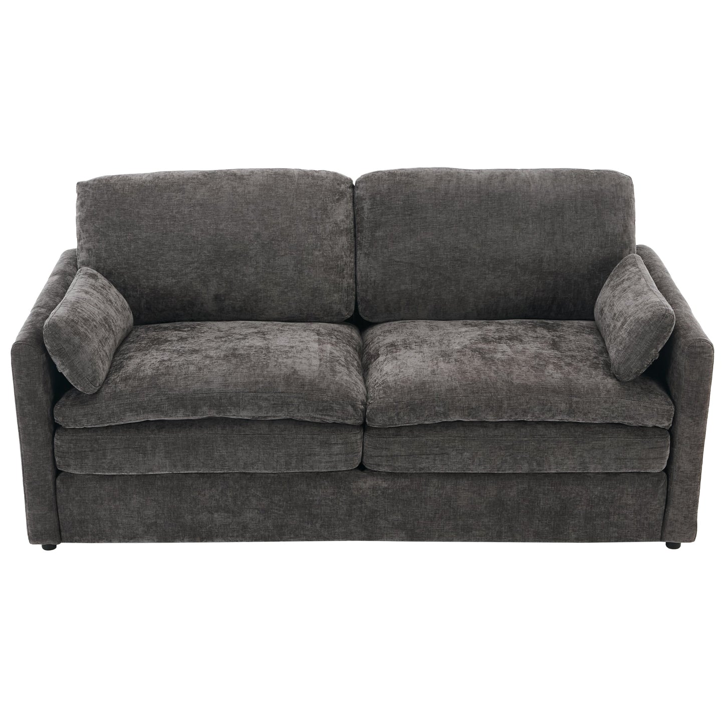 NEW Gray Premium Chenille Fabric Upholstered Rolled Arm Loveseat with Lumbar Pillow