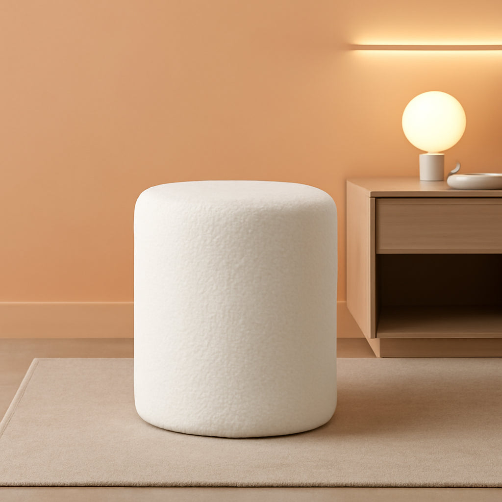 NEW Round Velveteen Upholstered Ottoman With Padded Seat