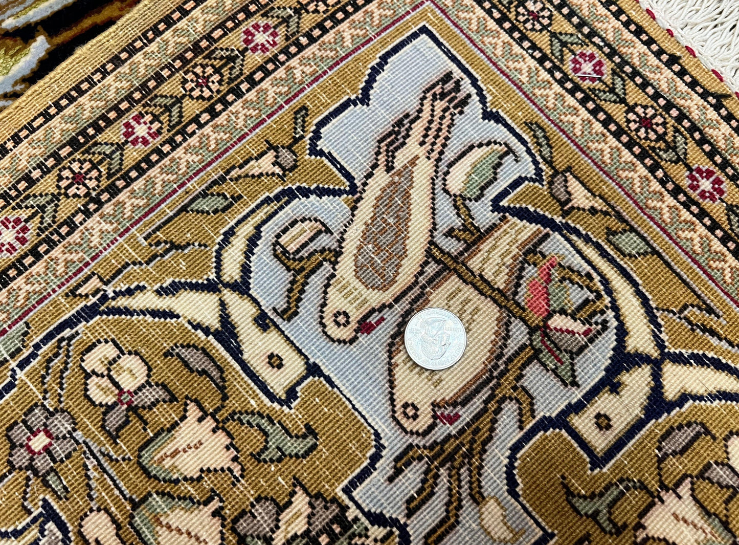 USED Persian Qum Pictorial Rug 4.8 x 6.5 - Layla & Majnun, Birds