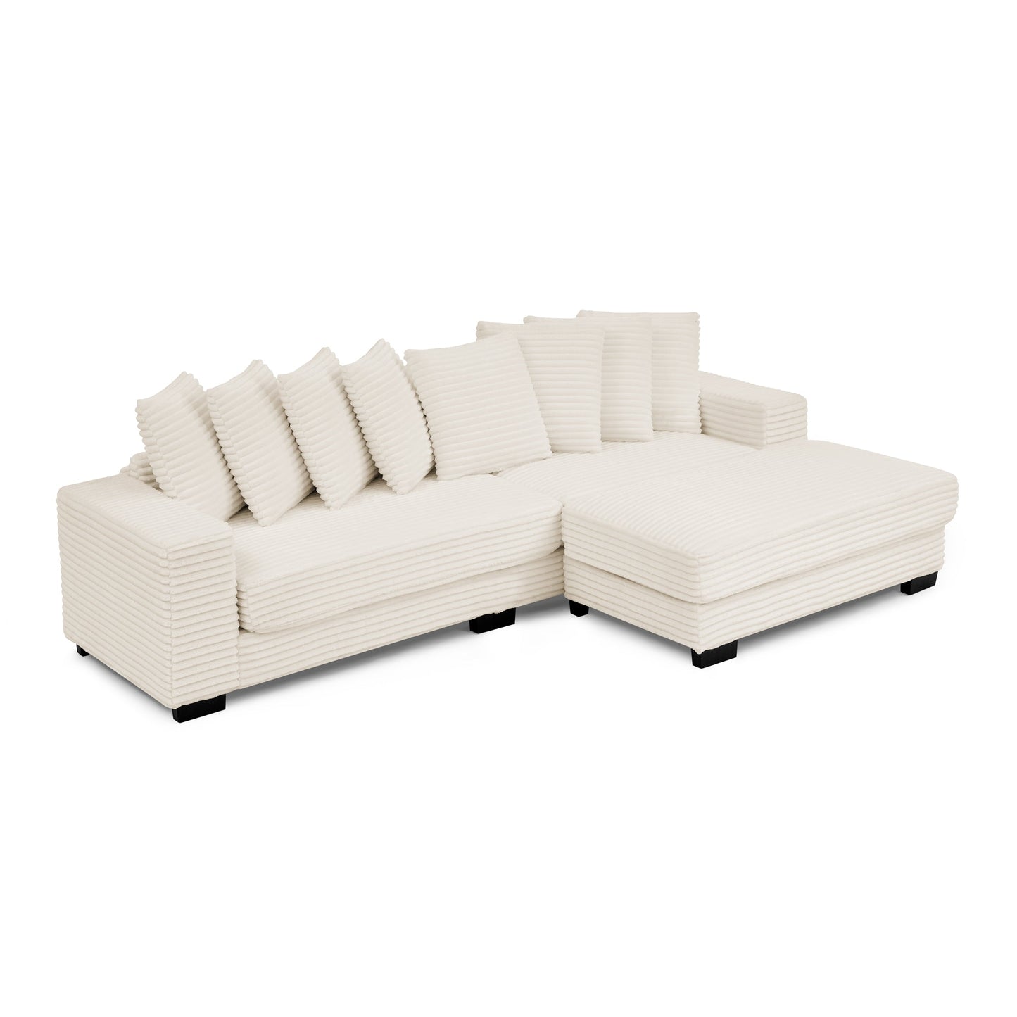 NEW Corduroy Tufted Upholstered Sleeper Sectional Sofa, L-Shaped Modular Convertible Sofa , Can freely change the position of the footrests-Beige(Assembly is required)