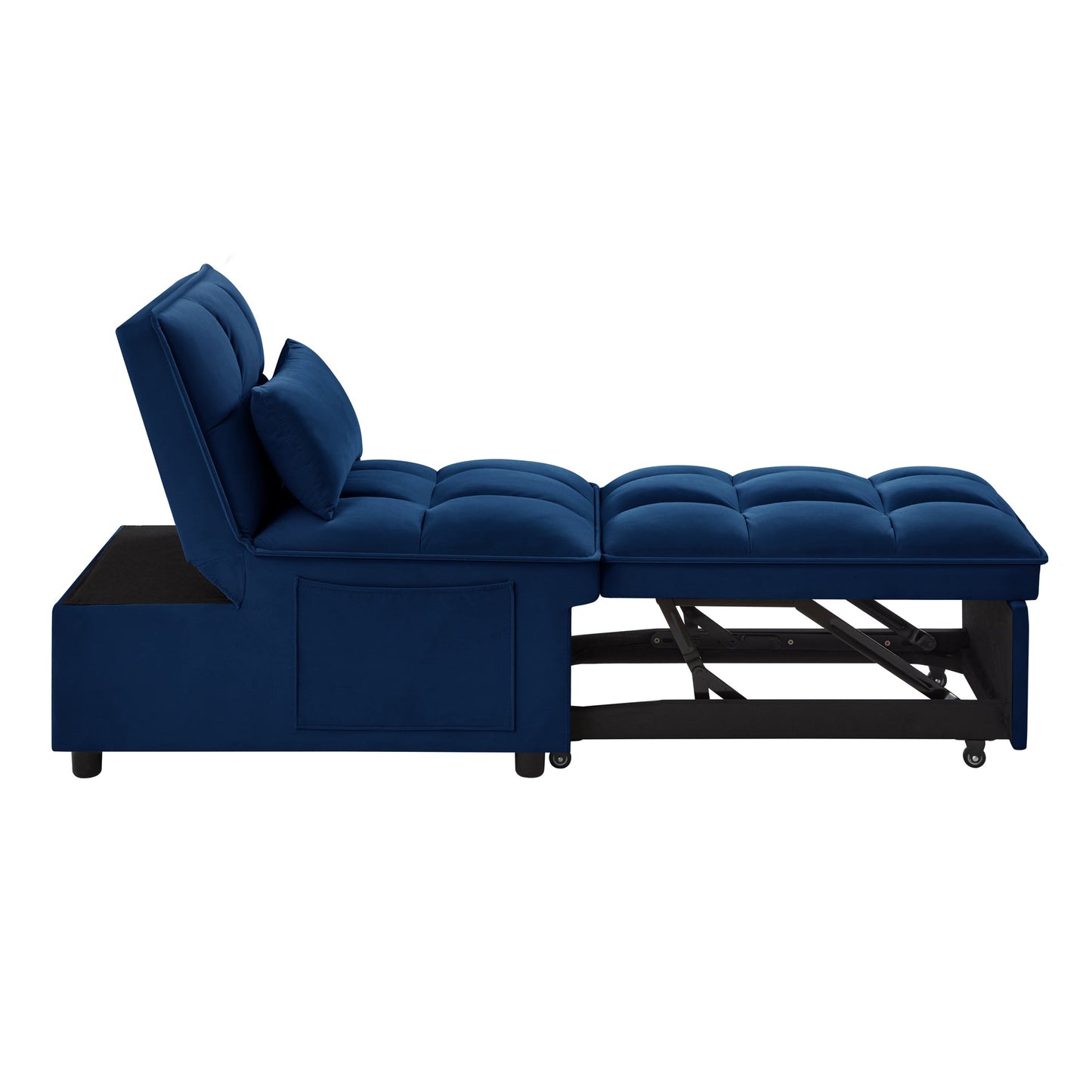 NEW 4 in1 Multi-Function Single Sofa Bed with Storage Pockets,Tufted Single Pull-out Sofa Bed with Adjustable Backrest and Pillows ,Convertible  Chaise Lounge, Navy