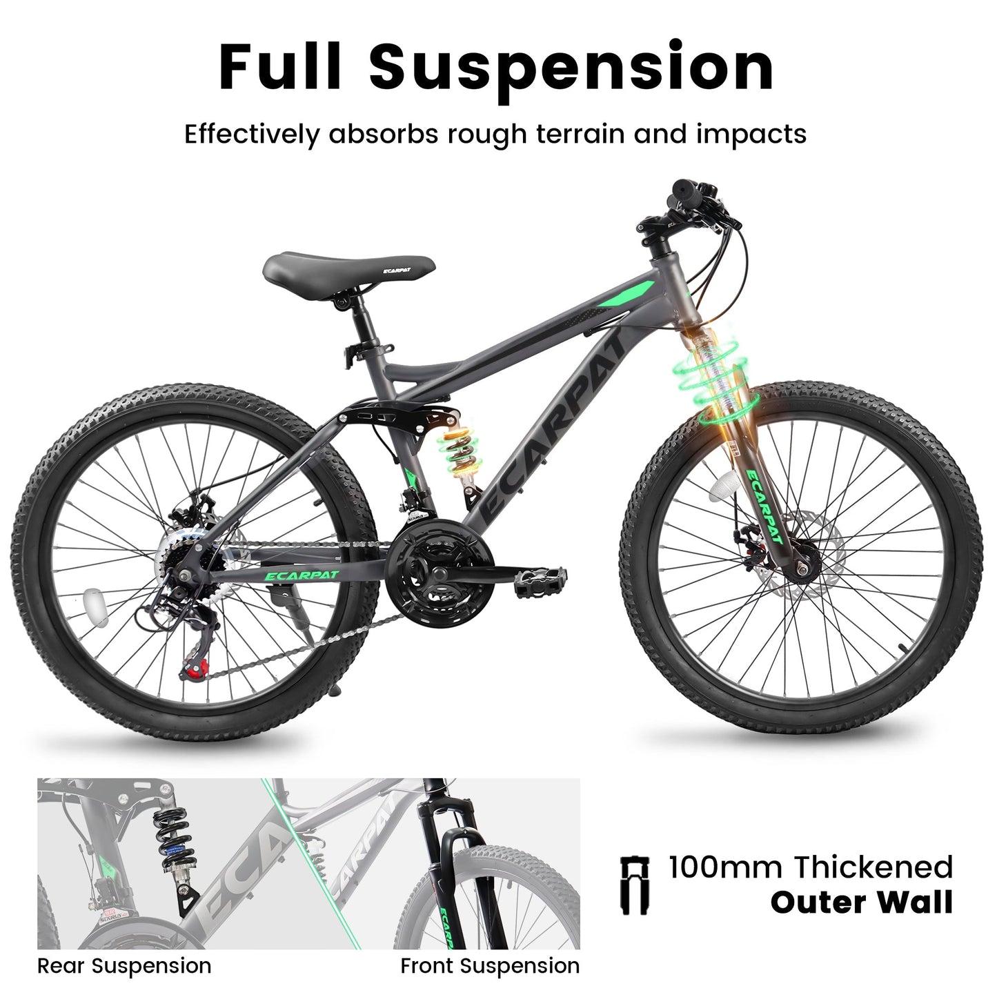 NEW A2760  27.5 Inch Full Suspension Mountain Bike, Front and Rear Dual Shock Absorbers, Mechanical Disc Brakes, 21-Speed, Suitable for Men and Women, Ideal for Travel and Fitness Enthusiasts