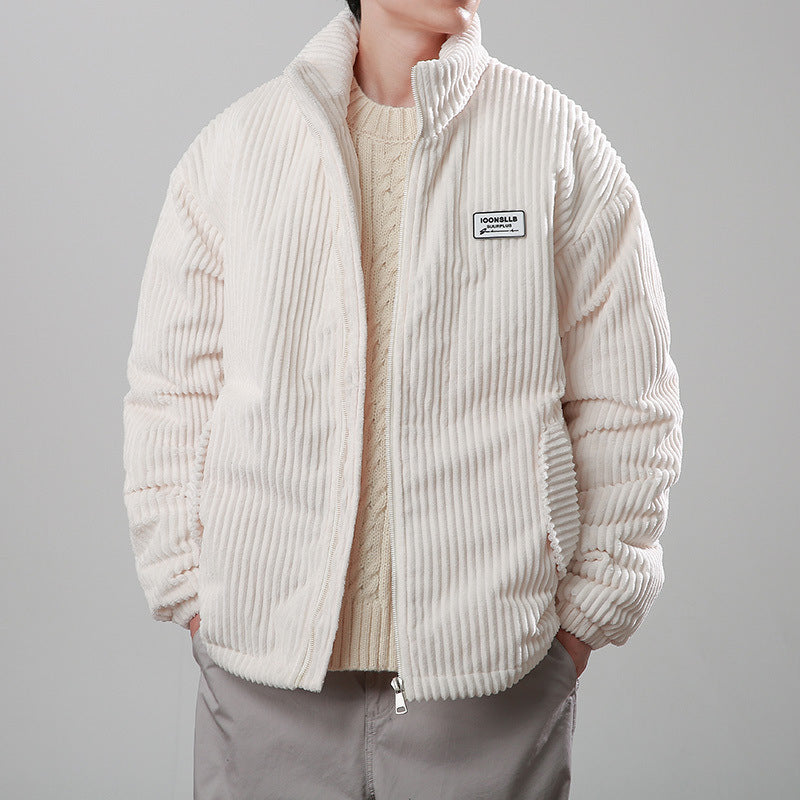 New Winter Corduroy Cotton-padded Coat Warm Stand Collar Zipper Jacket Casual Outdoor Streetwear Men's Clothing