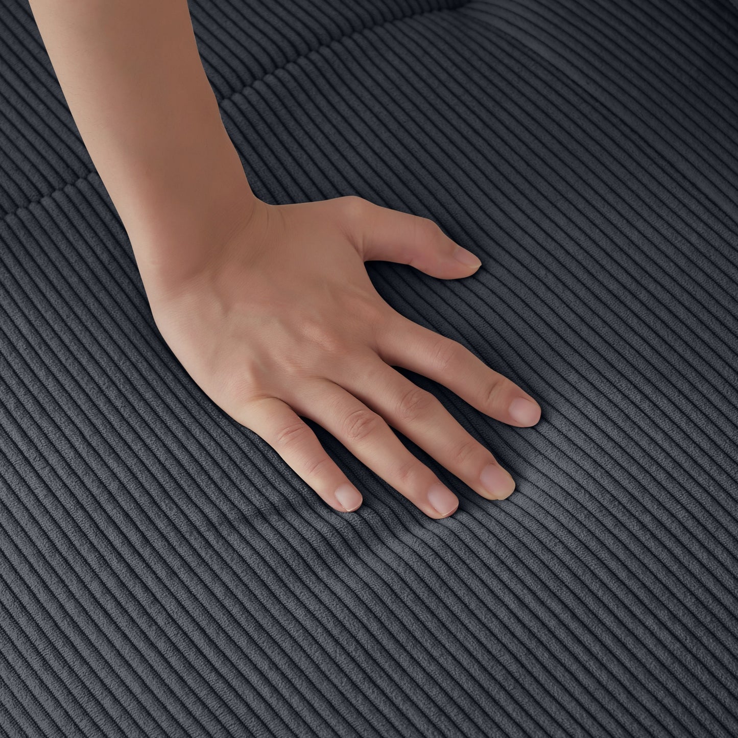 NEW Modern L-Shaped Modular Sectional Sofa with Corduroy Upholstery in Dark Gray, Oversized 3-Seater Couch with Deep Seat and Movable Ottoman – No Assembly Required