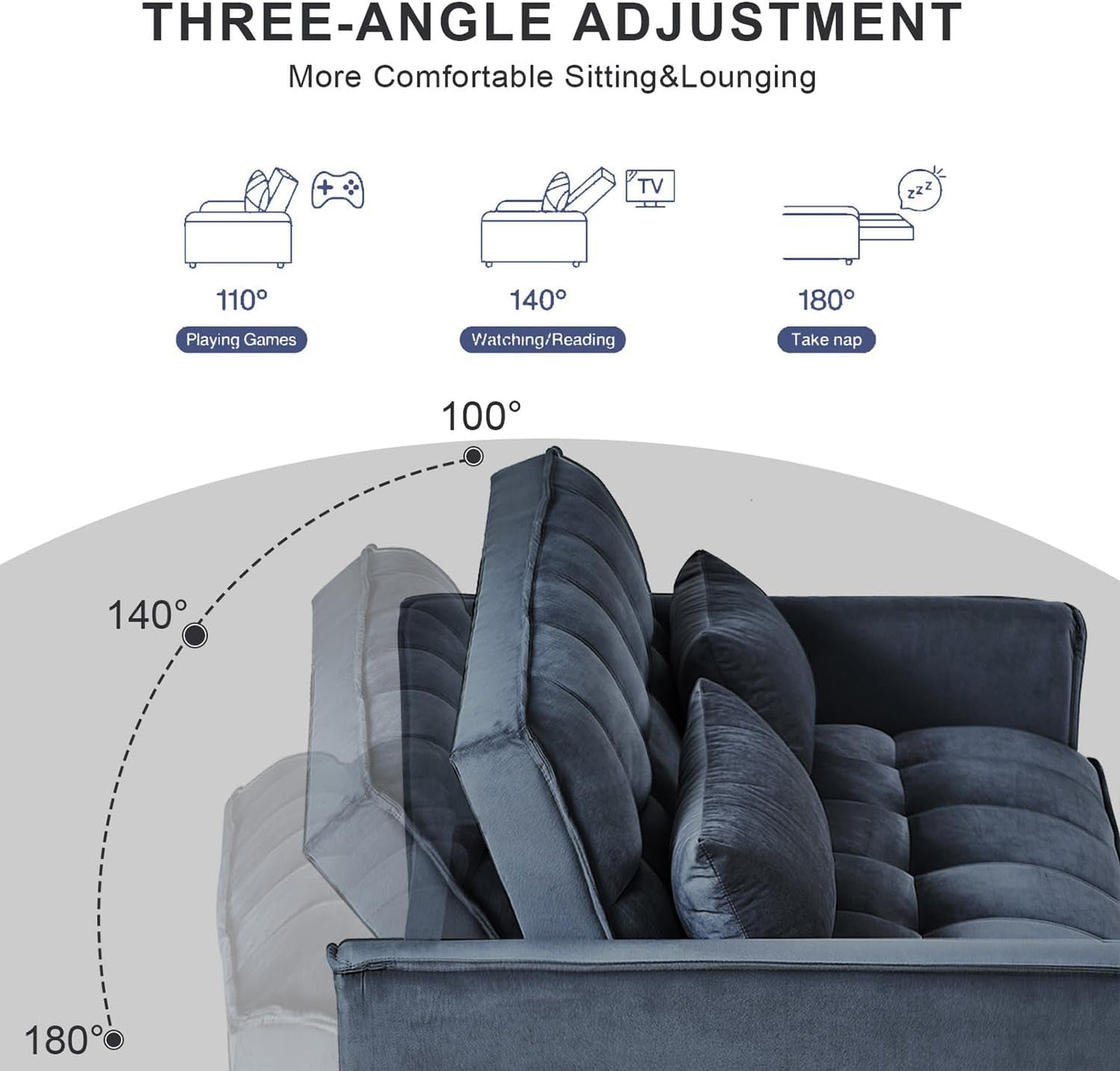 NEW Black Velvet Convertible Sleeper Sofa Bed Luxurious