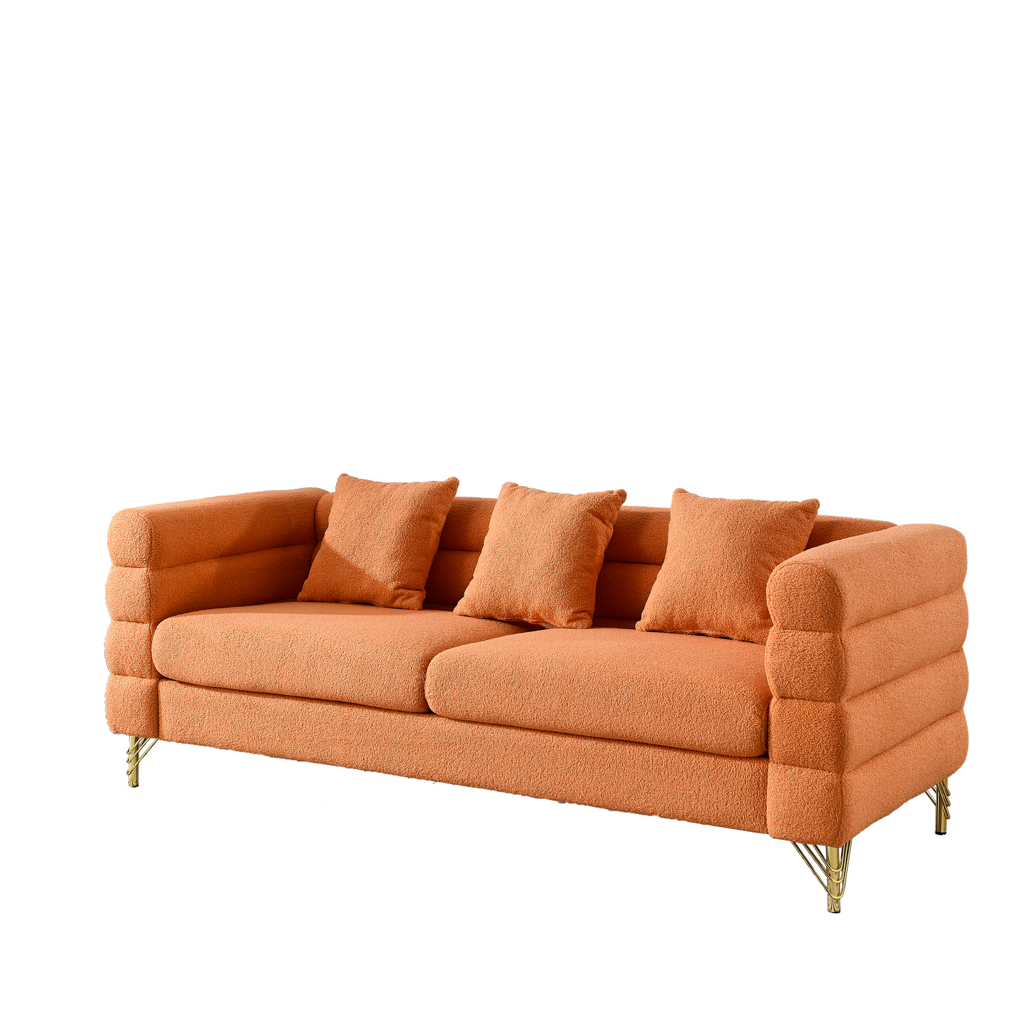 NEW 81 Inch Oversized Orange 3 Seater Fabric Sectional Deep Seating Sofa with 3 Pillows