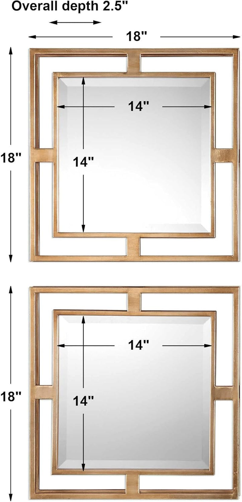NEW Allick 18 Inch Square Mirror Antiqued Gold Set Of 2