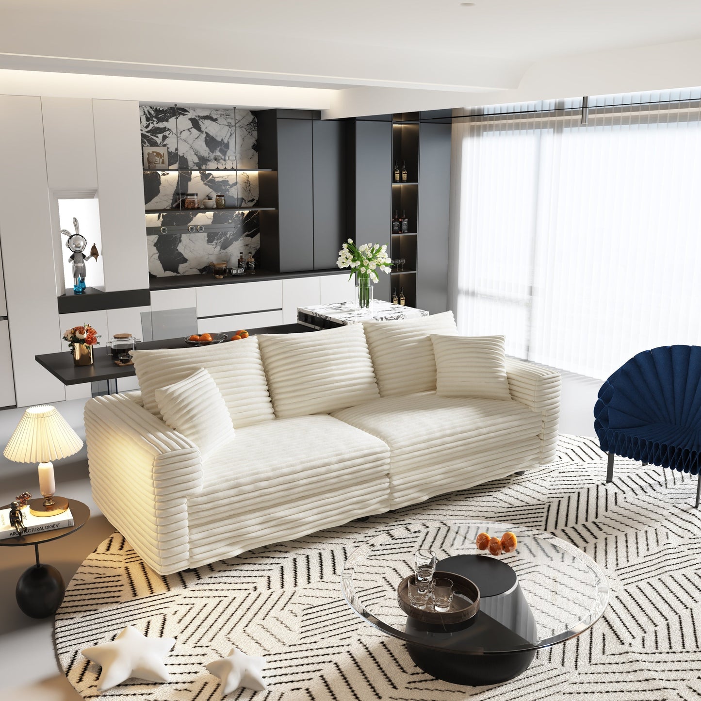 NEW 82.7' Plush Modern Beige Corduroy 3-Seat Comfy Upholstered Sofa Cloud Couch,Deep Seat Couches with Soft Pillows,Convertible Deep Seat Sofa Lounge Chair