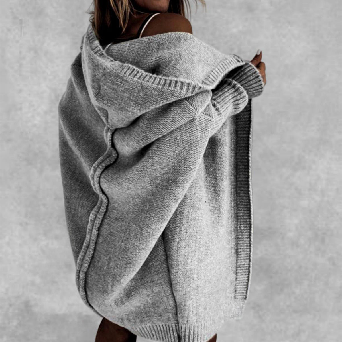 New Ins Knitted Hooded Cardigan Fashion Loose Solid Color Batwing Sleeve Sweater Autumn And Winter Women's Clothing