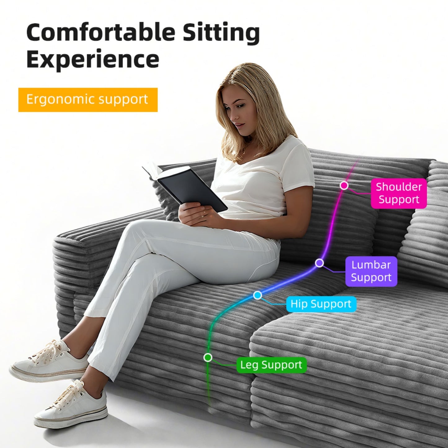 NEW 102.4' Plush Corduroy Modern 4-Seat Comfy Upholstered Sofa Cloud Deep Seat Couch with Soft Pillows Convertible Deep Seat Lounge Chair