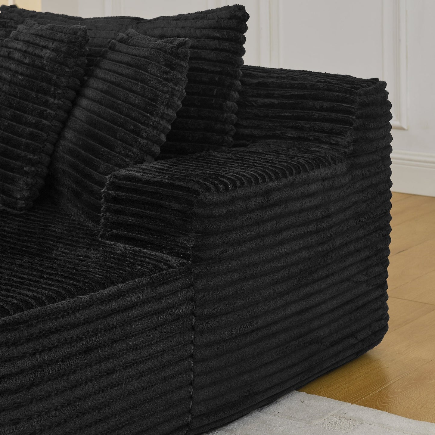 NEW Two-seater lazy sofa lounge chair,Compressed sofa no assembly required, made of velvet fabric, fluffy modern  lounge chair, used for indoor living rooms and bedrooms-Black