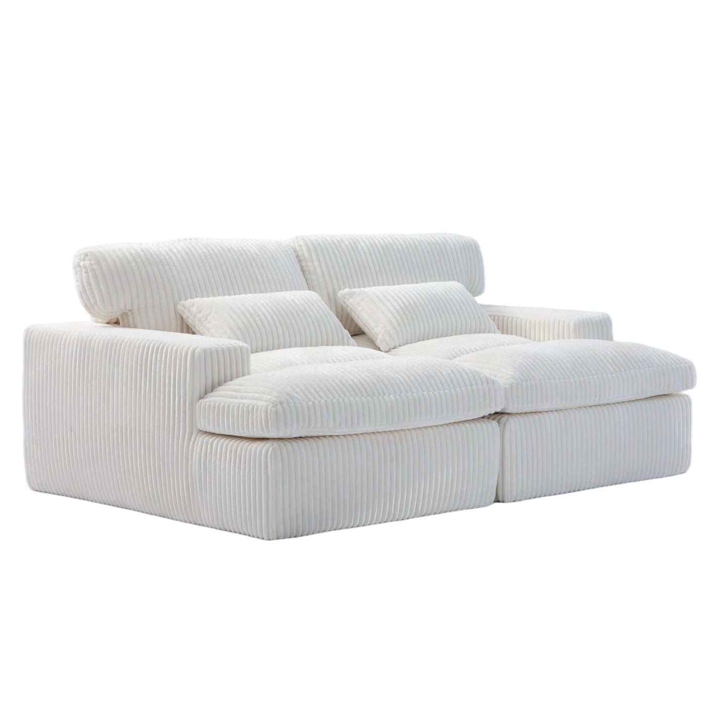 NEW Double Chaise Lounge Chair Indoor,Oversized Upholstered Sleeper Cloud Couch,Deep Seat Luxury Sofa Bed,Sectional Sofa Chaise Love-seat,Corduroy Reading Chair for Living Room,No Assembly Required,White