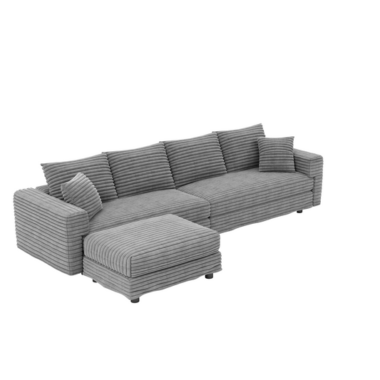 NEW 102.4' Grey Corduroy 4-Seat Comfy Upholstered Modern Plush Sofa