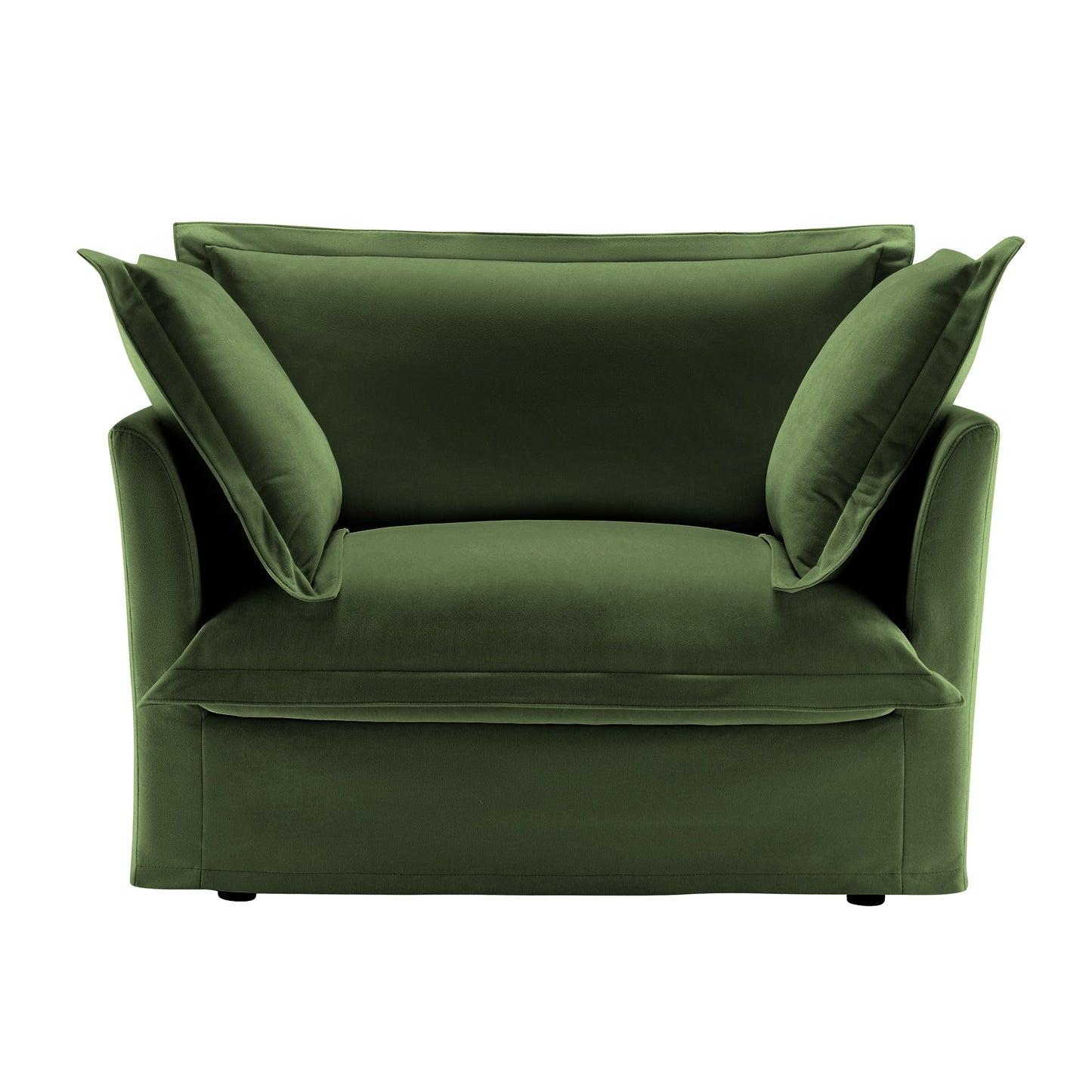 NEW Slip-covered Armchair with 1 Big Back Cushion and 2 Big Toss Pillows, Single Deep Seat Comfy Single Couch Sofa Multiple Large Soft Pillows, Chenille Fabric, Green