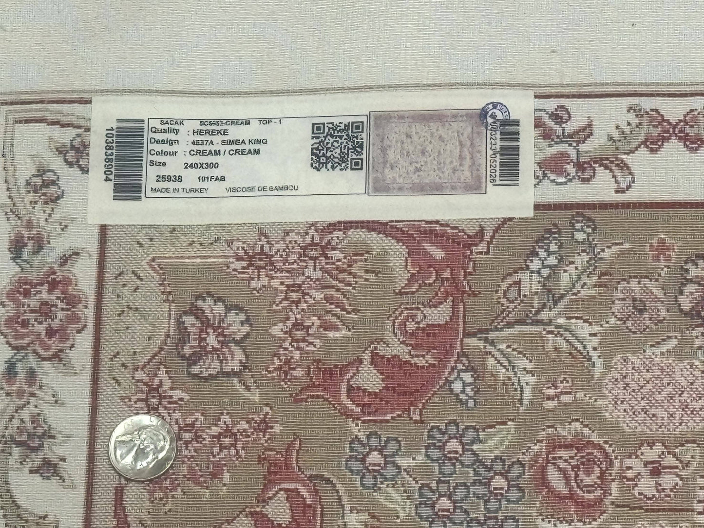 USED Large Turkish Silk Rug 8x10, Ivory, Hunting Design, Bamboo Silk, New