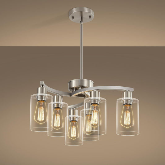 Brushed Nickel 6 Light Farmhouse Chandelier Pendant