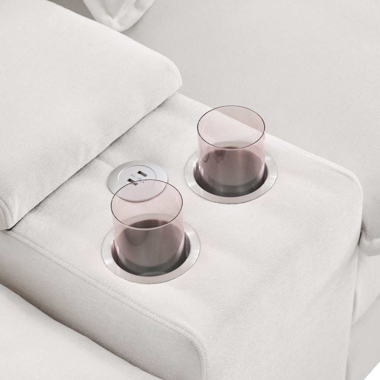 NEW Modern Chenille White 6-seat Upholstered U-shaped Sofa with Console Cupholders & USB Ports