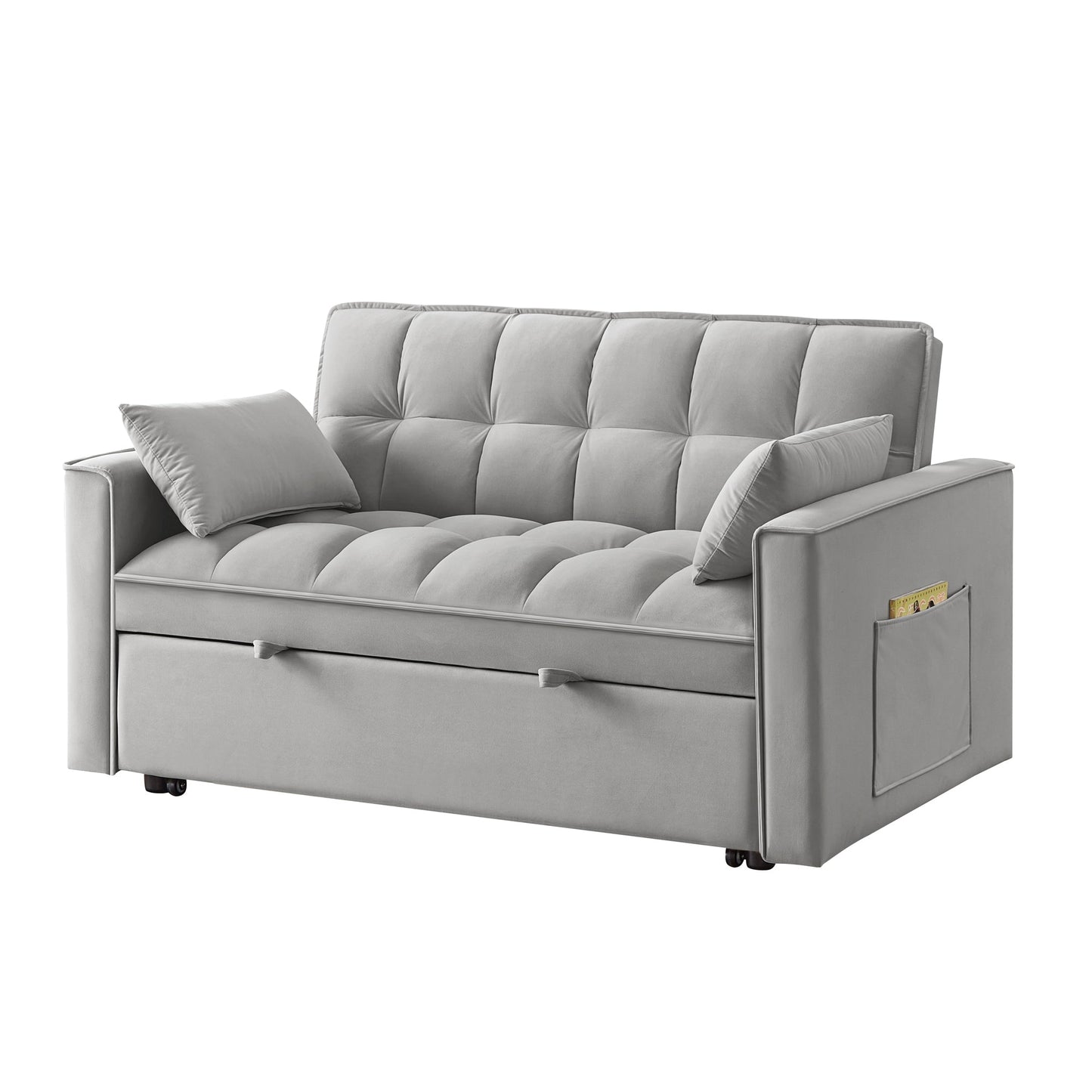 NEW 4 in1 Loveseat Sofa Bed with Armrests & Storage Pockets, Multi-Function Tufted Pull-out Sofa Bed with Adjustable Backrest and Pillows, Convertible Loveseat Sofa Couch, Gray