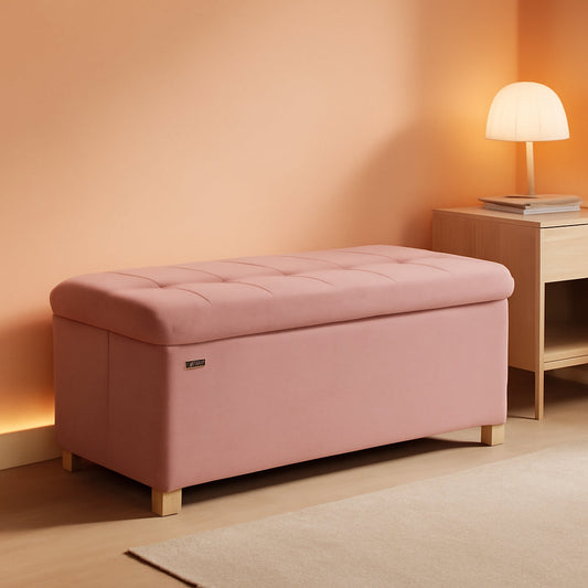 NEW Jelly Pink Velvet Storage Ottoman Bench 15x30 Inches