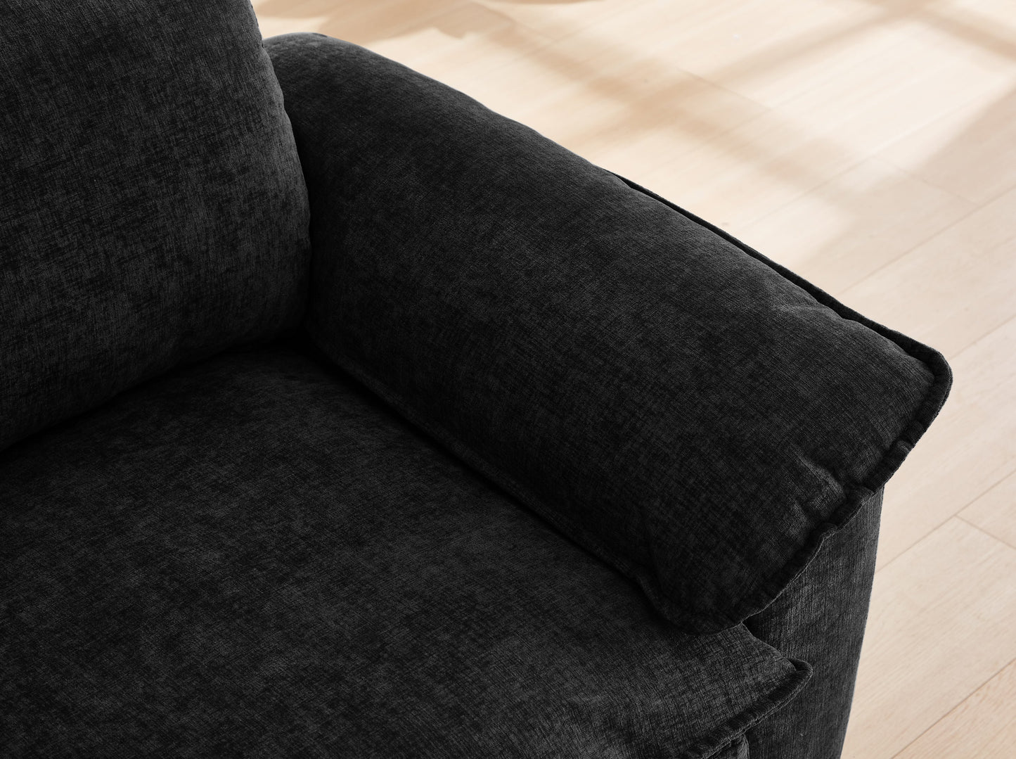 NEW 51' Oversize Chaise Lounge Chair with Ottoman and Storage  Upholstered Soft Chenille Black