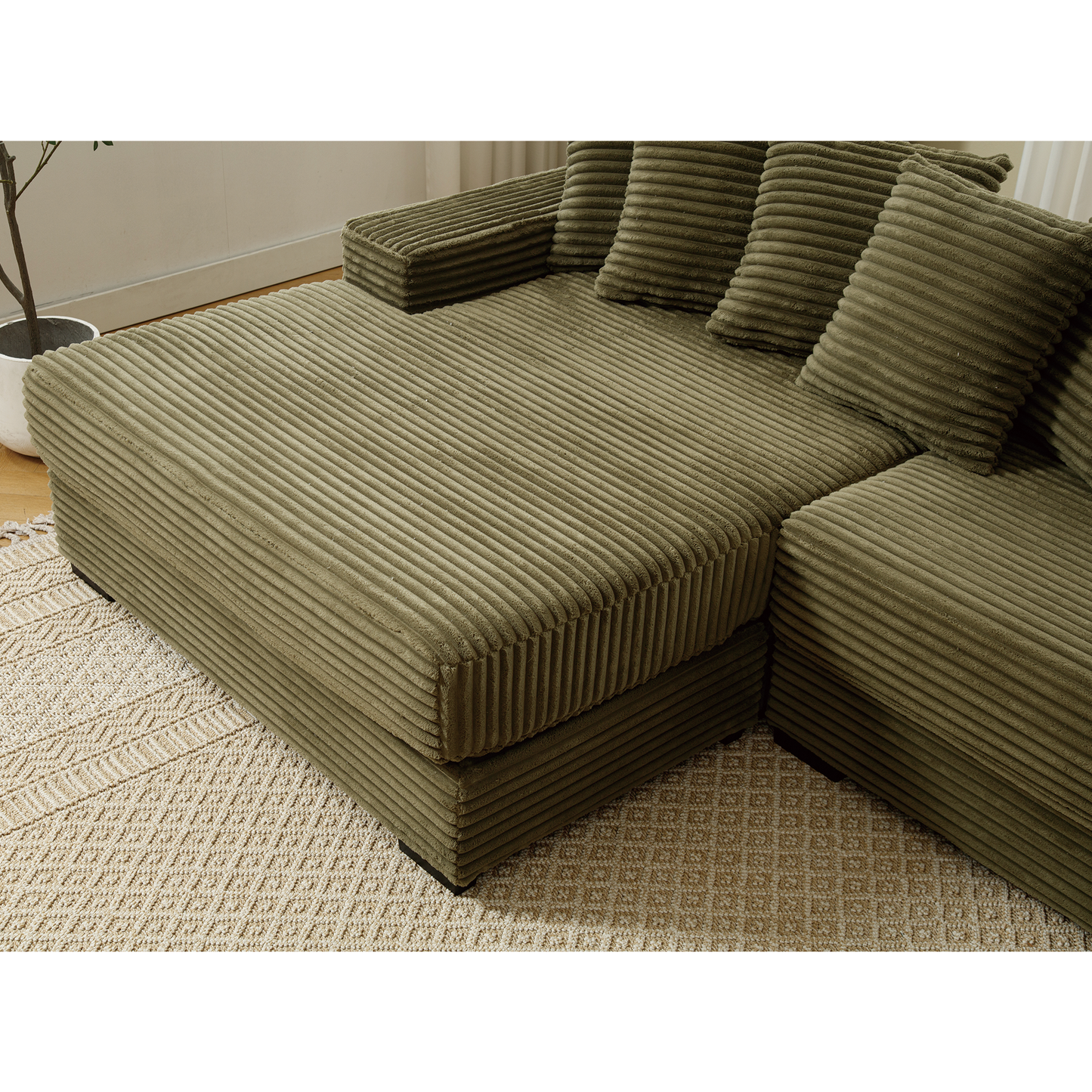 NEW NEW ARRIVED] [VIDEO PROVIDED] Oversized Two-Piece Couches, L Shaped Sofa, Corduroy, Left Chaise Daybed,with Armrests,Eight Throw Pillows,Corner Sofa,Easy To Assemble, Green