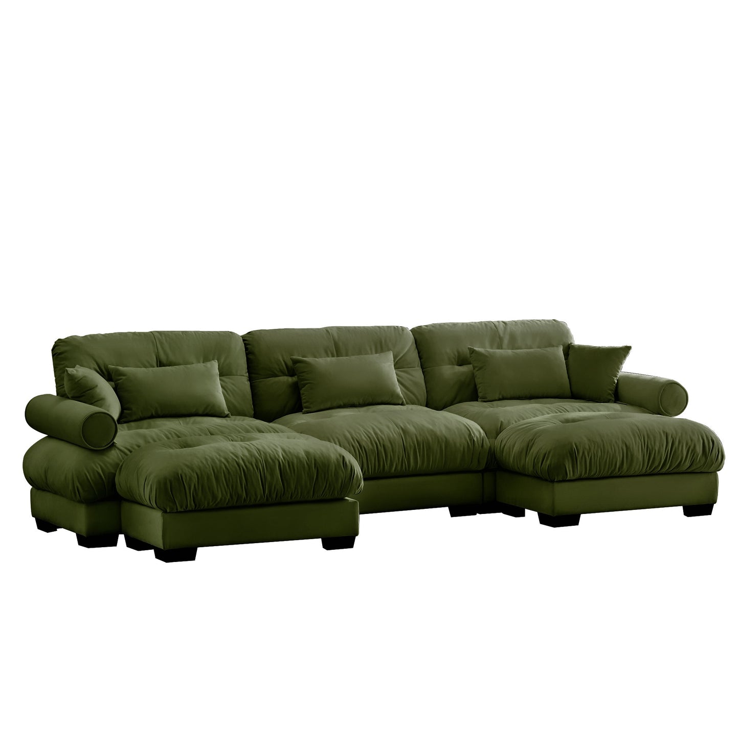 NEW Olive Green Velvet Upholstered U Shape Modular Sectional Sofa Couch with Movable Ottomans