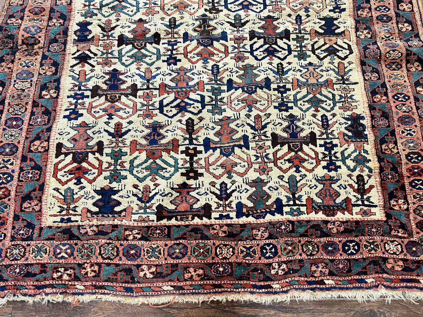 USED Persian Afshar Rug 5x6, Allover Repeated Motif, Wool Tribal Carpet, Handmade Semi Antique Rug