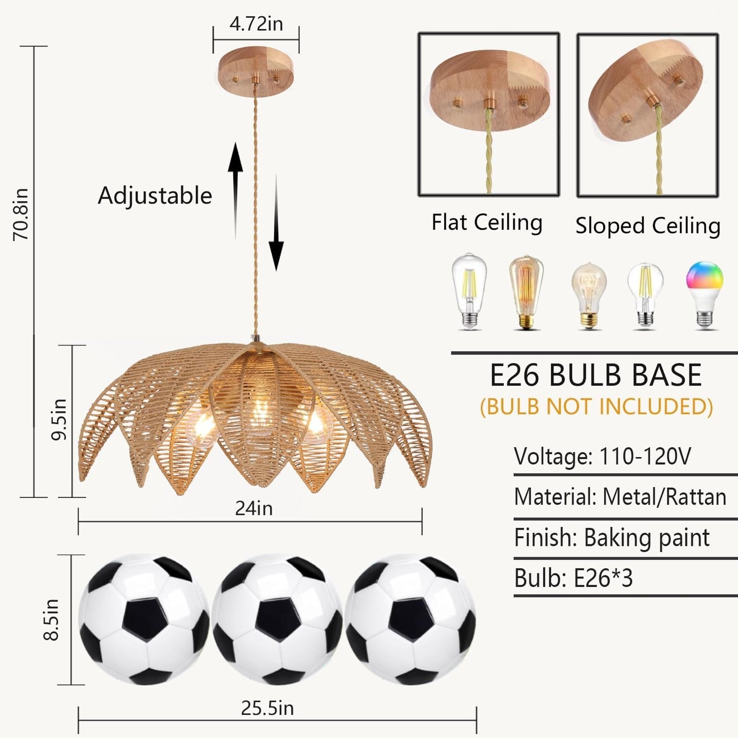 NEW Handwoven Rattan Chandelier 24 Inch Pendant Light Fixture