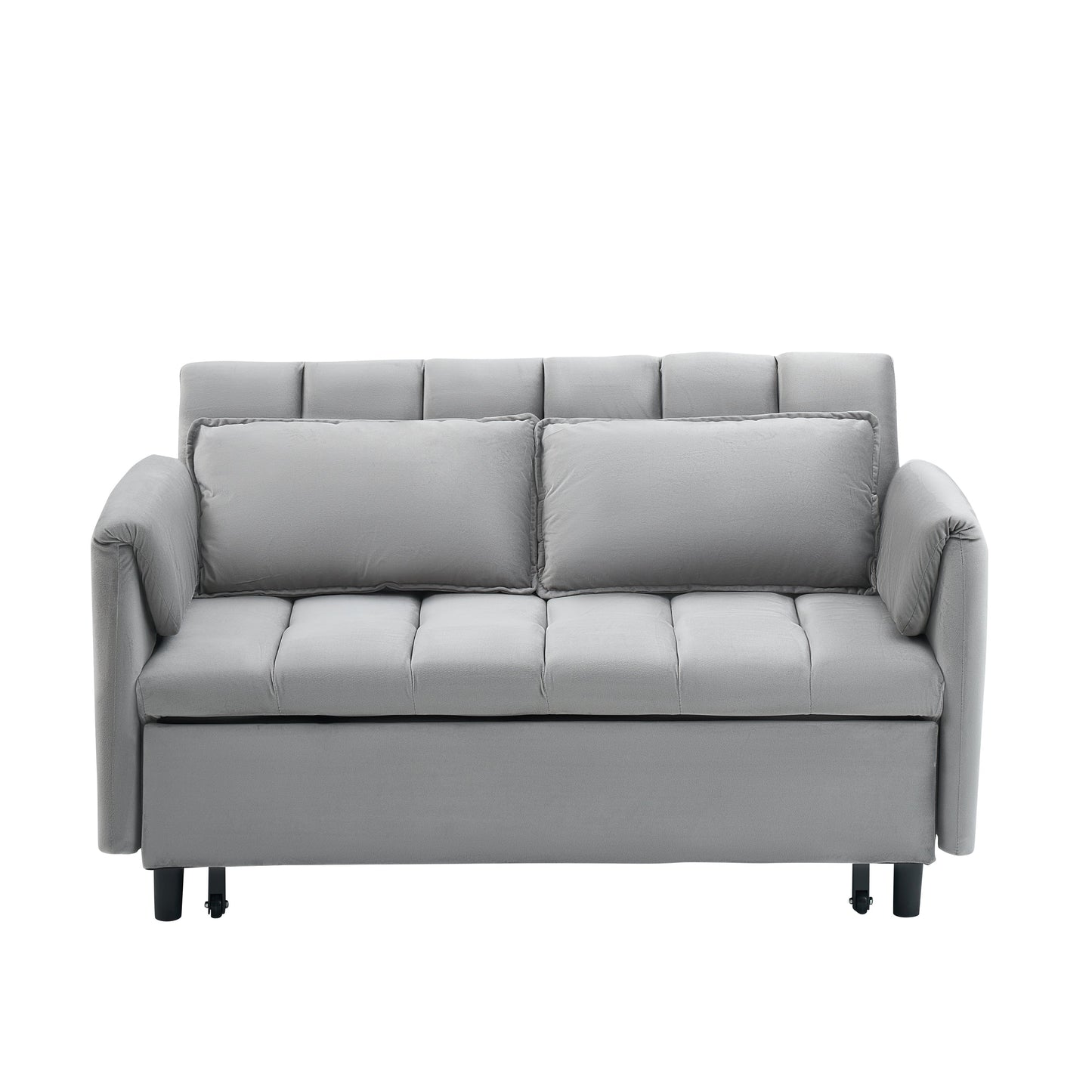 NEW 52 'grey modern velvet sofa, sofa pullout bed, small love seat casual sofa with back, pillow, pockets, living room furniture, 3 in 1 convertible sleep sofa bed.