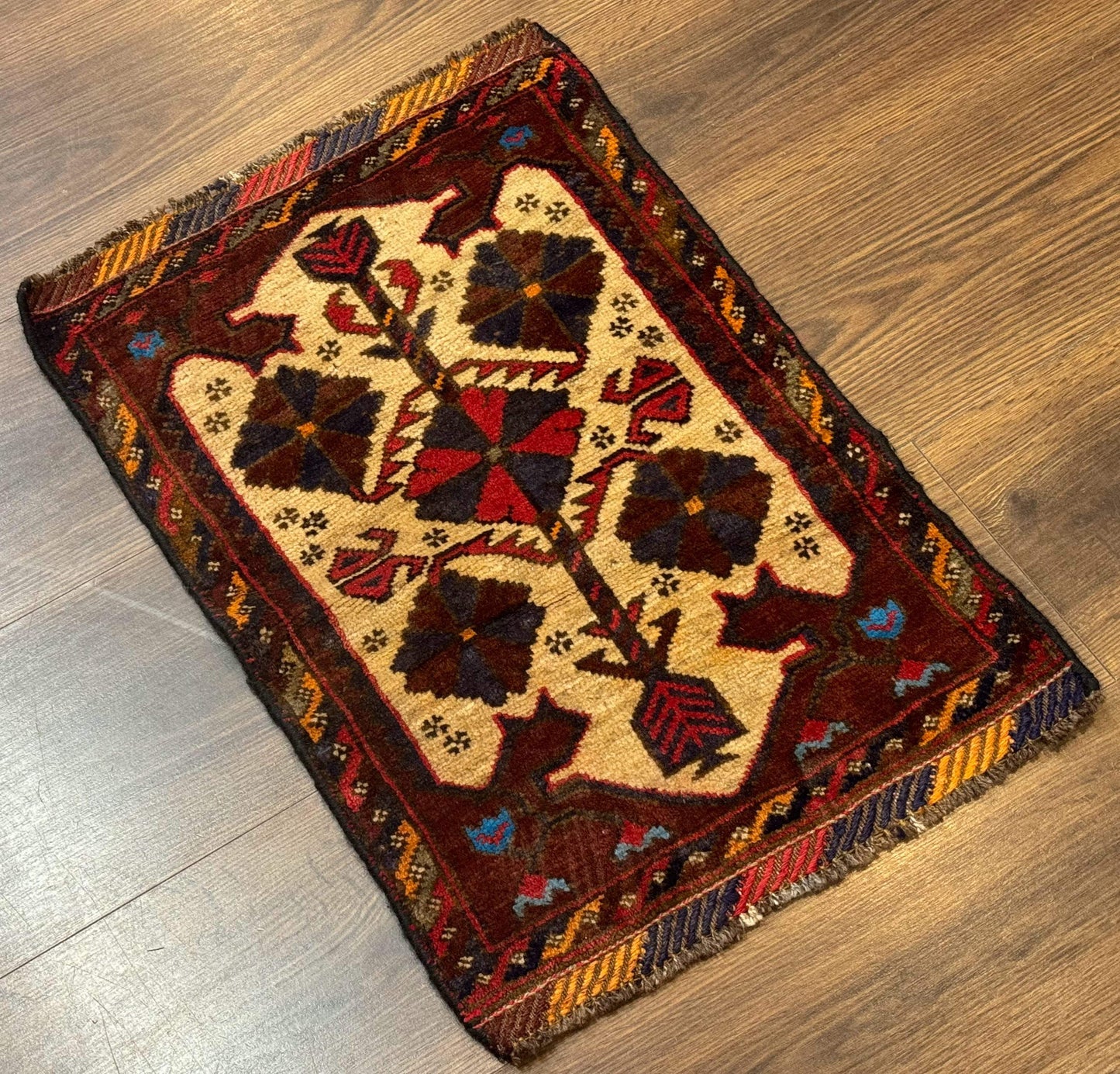 USED Small Persian Baluchi Tribal Rug, Tan, Handmade