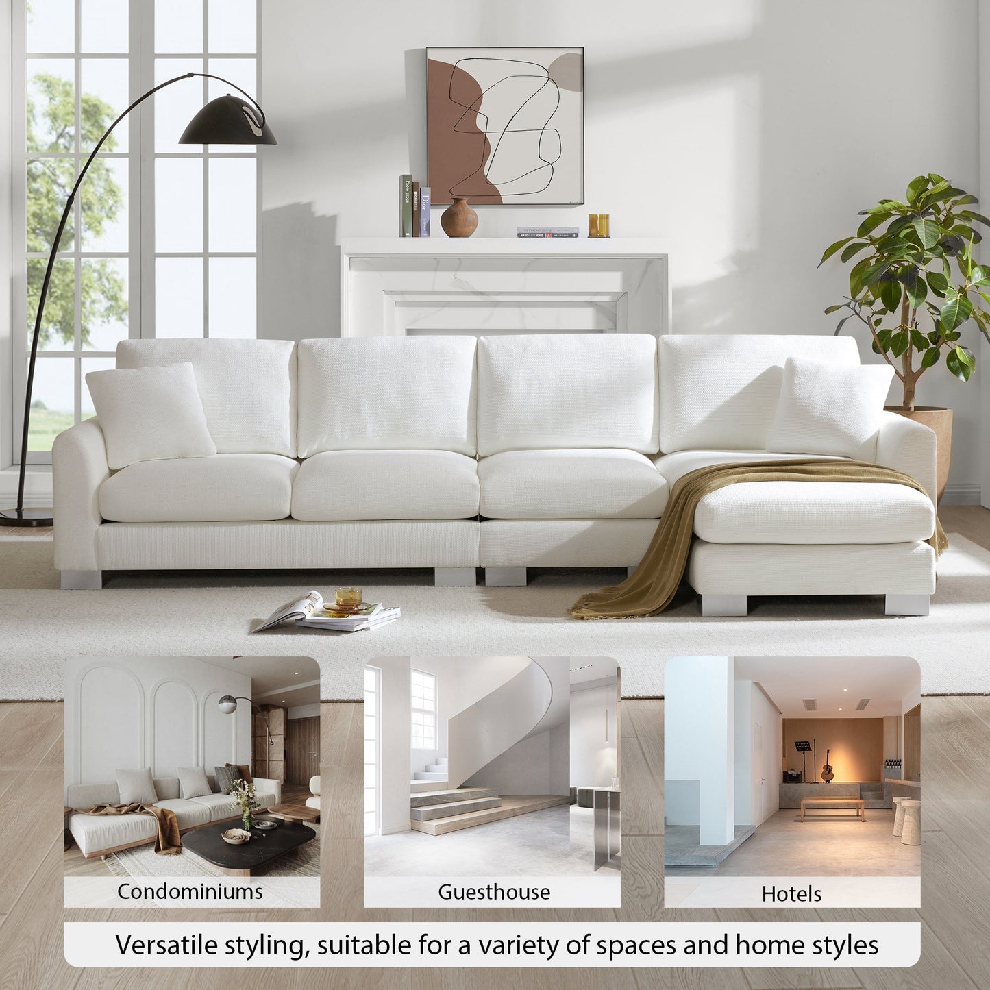 NEW Chenille Upholstered Modern Oversized L-Shaped Sectional Sofa with Chaise and Pillows