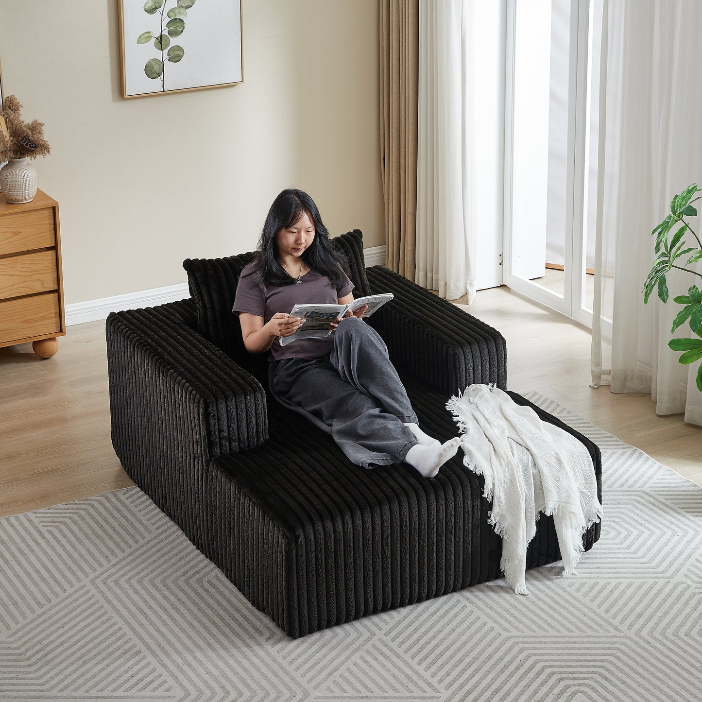 NEW 62.5-Inch Corduroy Sponge Sofa Couch Lounge Fluffy Modern Sleeper Chair