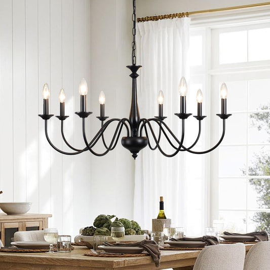 NEW Eight Light Black Farmhouse Chandelier Ceiling Fixture