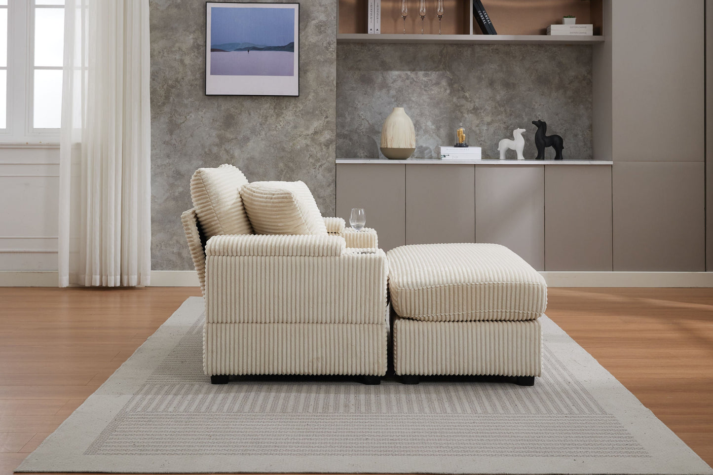 NEW Corduroy Beige Upholstered Chaise Lounge Sofa