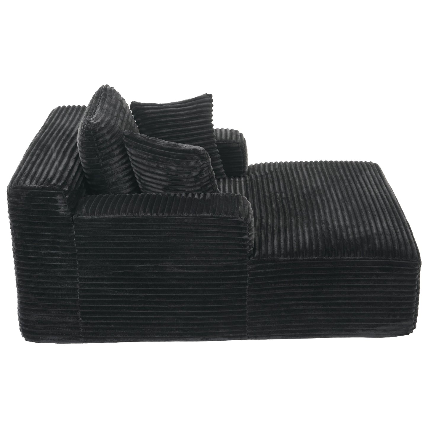 NEW Modern Black Corduroy Chaise Lounge Sofa Bed with Removable Pillows, 48.8' Upholstered Sleeper Sofa