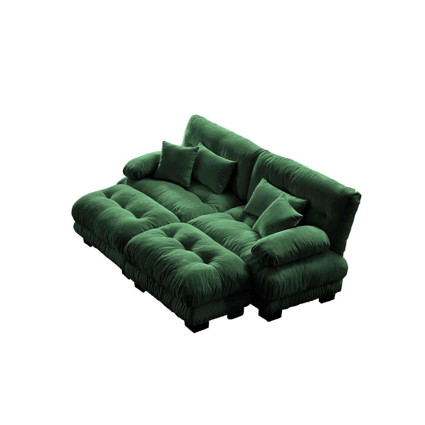 NEW Cloud Couch Sleeper Sofa for Living Room, Chenille 2 Seater sofa with 2 Lumbar pillows and 2 throw pillows , Upholstered Wide Arm Sofa with 2 Ottomans,Chenille Green
