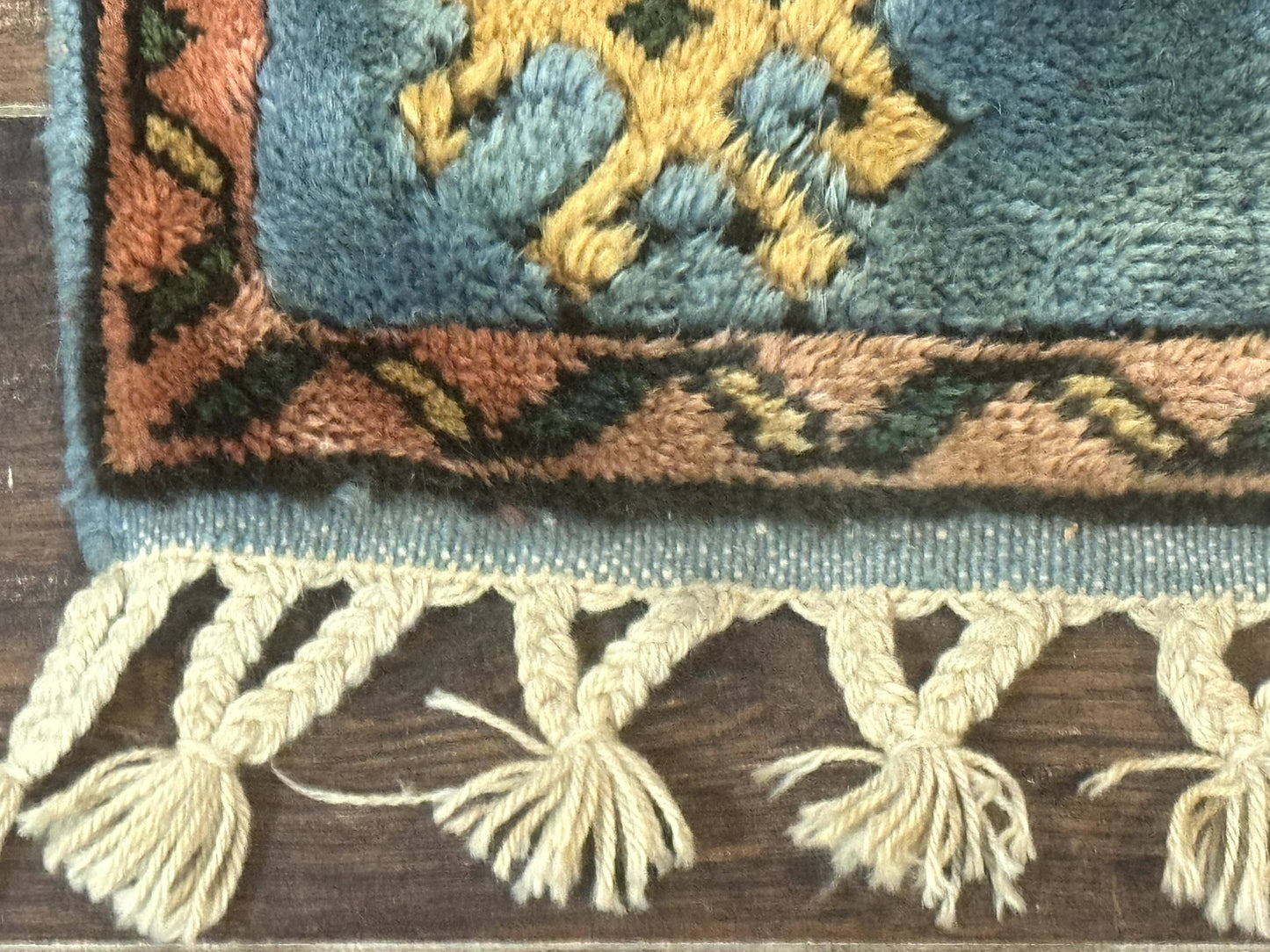 USED Turkish Kazak Runner Rug 3x11, Cream and Light Blue, Vintage